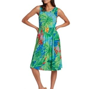 Jams World Dress Natalie Sea Flower Tropical Aloha Hawaii Beach Pockets Green S